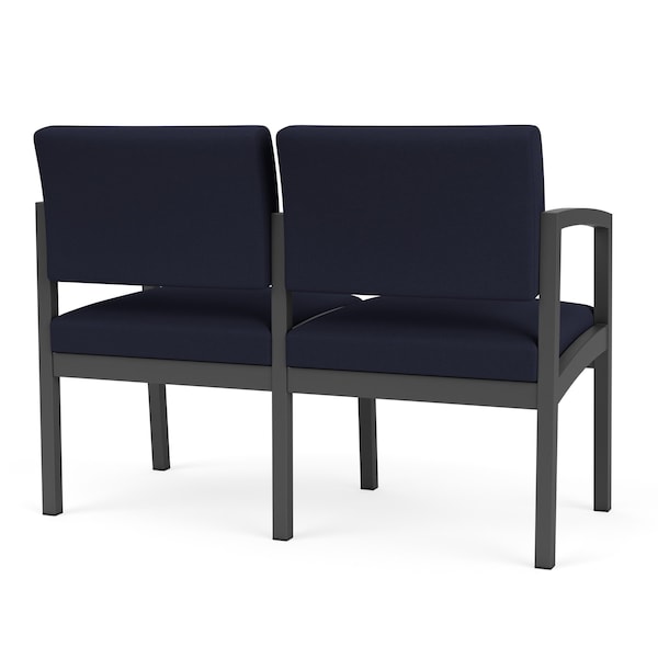 Lenox Steel 2 Seat Tandem Seating Metal Frame No Center Arm, Charcoal, OH Navy Upholstery